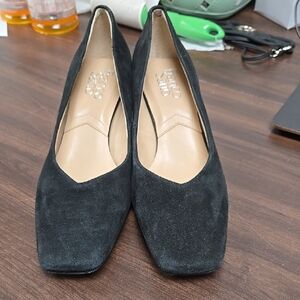 Franco Sarto Size 6 Black Suede Square Toe Pisa Pumps